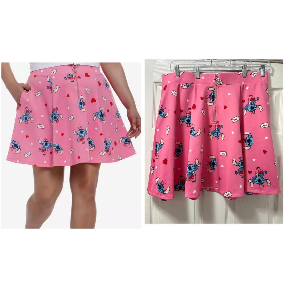Hot Topic Plus Size 2 Disney Lilo & Stitch Valentine's Day Lovebug Mini Skirt 2X